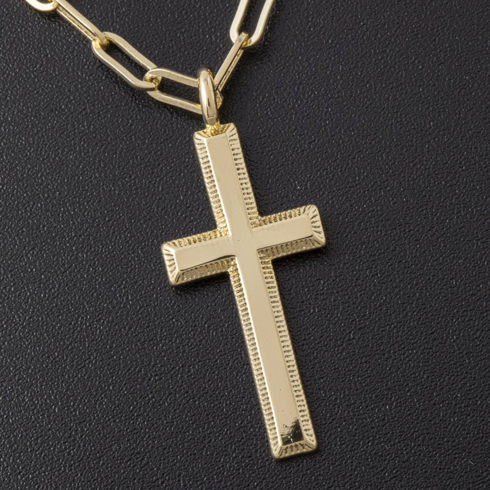 Beveled Cross Pendant Paperclip Chain Necklace