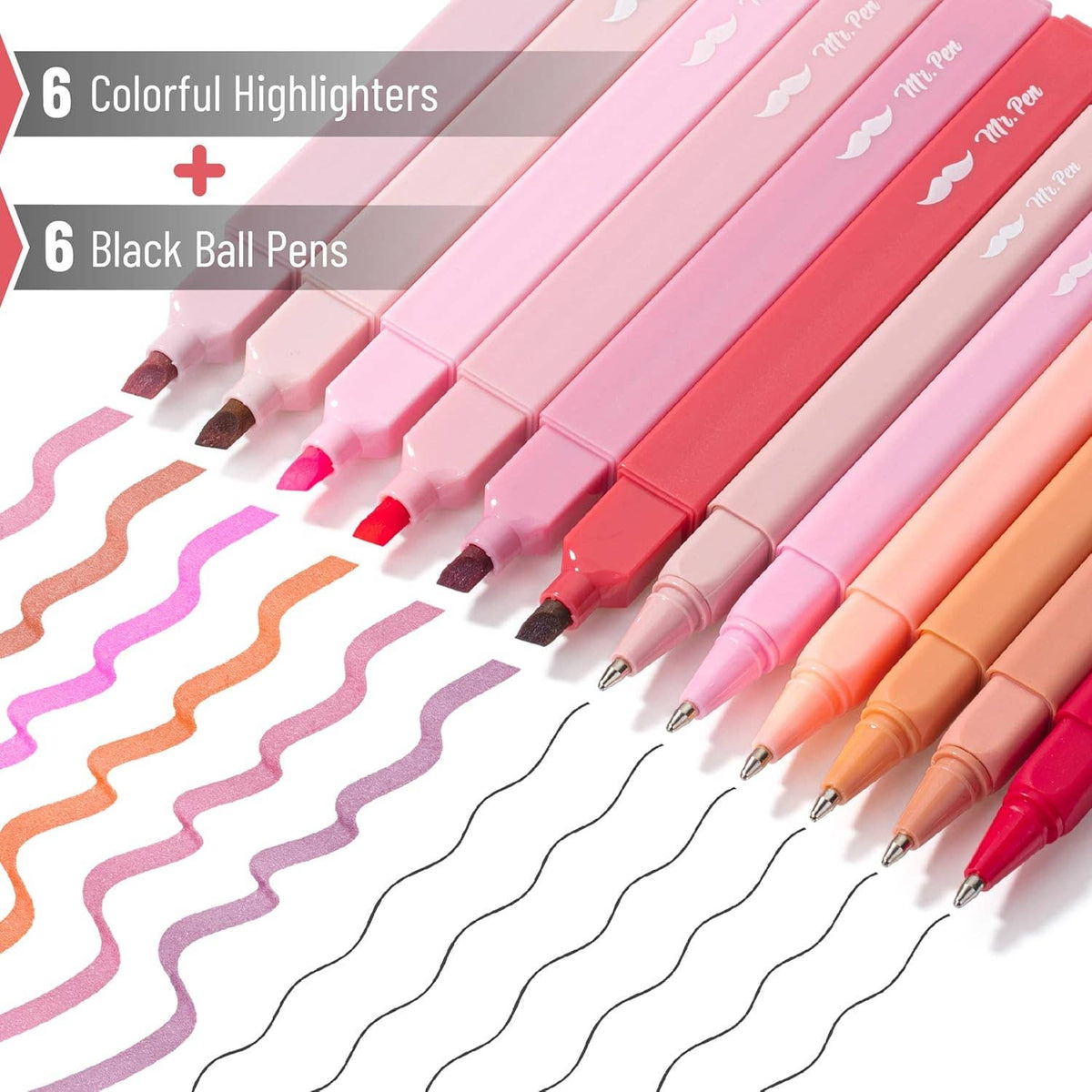 Aesthetic Highlighters & Ballpoint Pens, 12 Pack