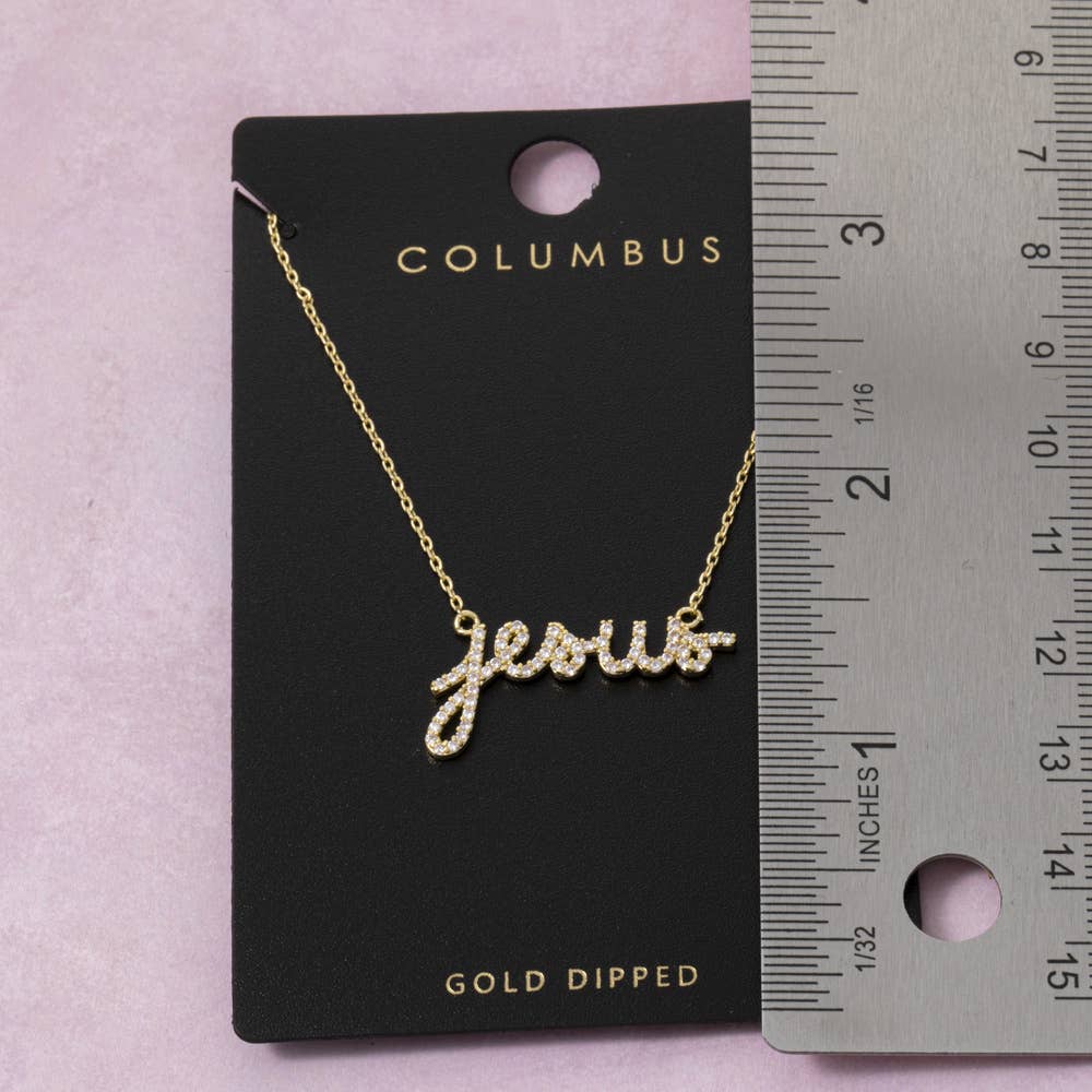 Gold Dipped Pave Cz Jesus Nameplate Necklace