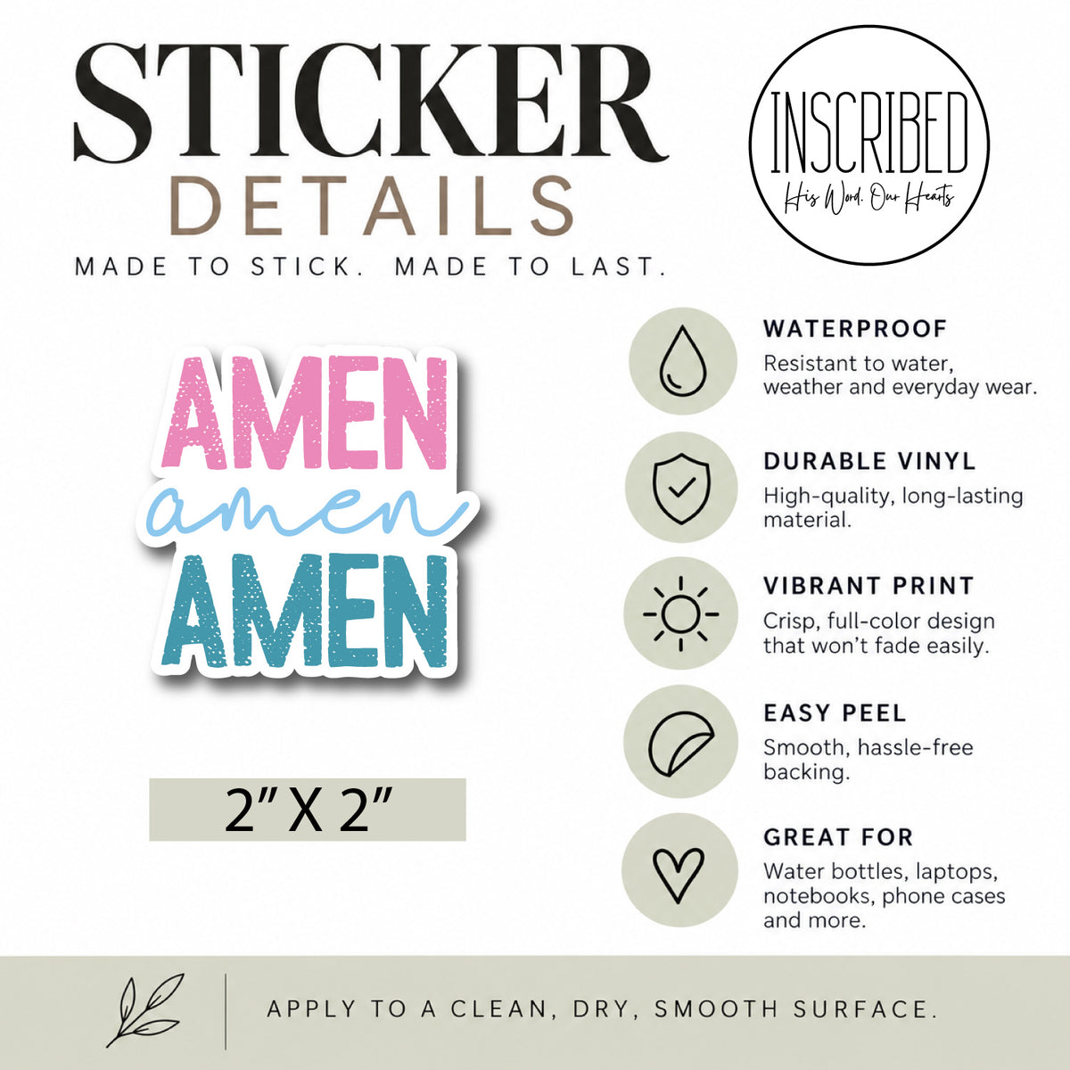 Amen BRIGHT Waterproof Sticker