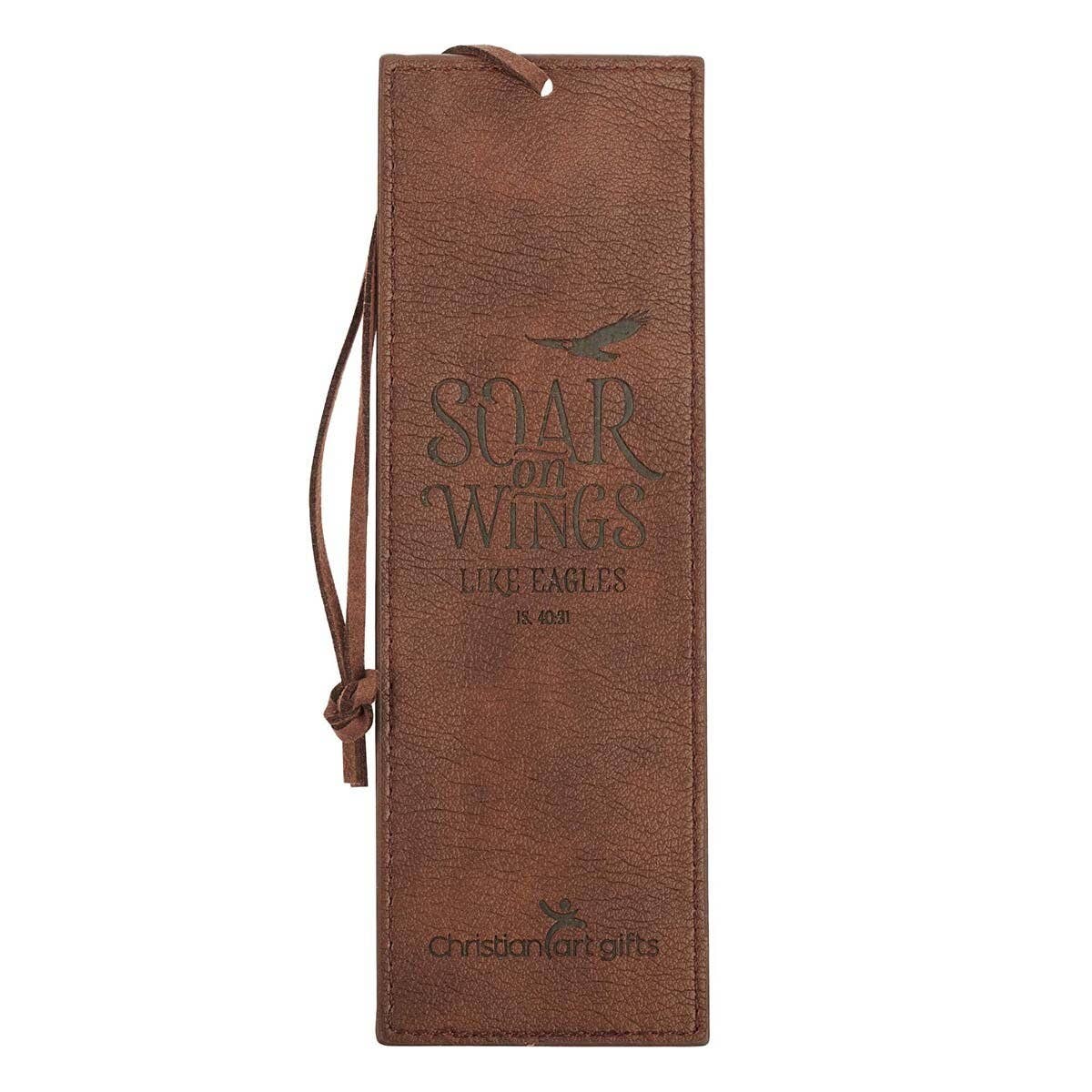 Bookmark Faux Leather Brown Soar On Wings Isa. 40:31