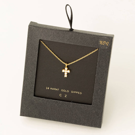 Secret Box Cz Mini Cross Charm Necklace