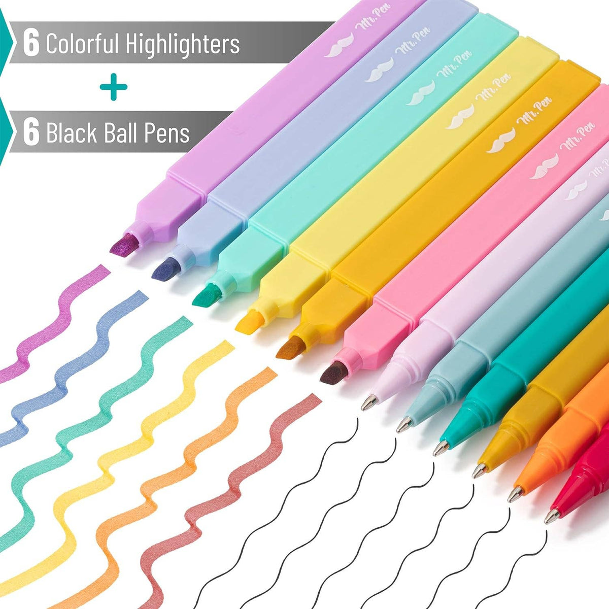 Aesthetic Highlighters & Ballpoint Pens, 12 Pack