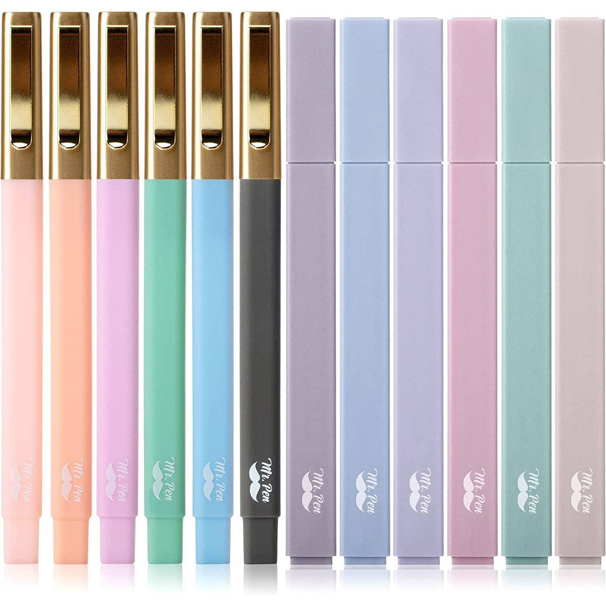 Aesthetic Highlighters & Ballpoint Pens, 12 Pack