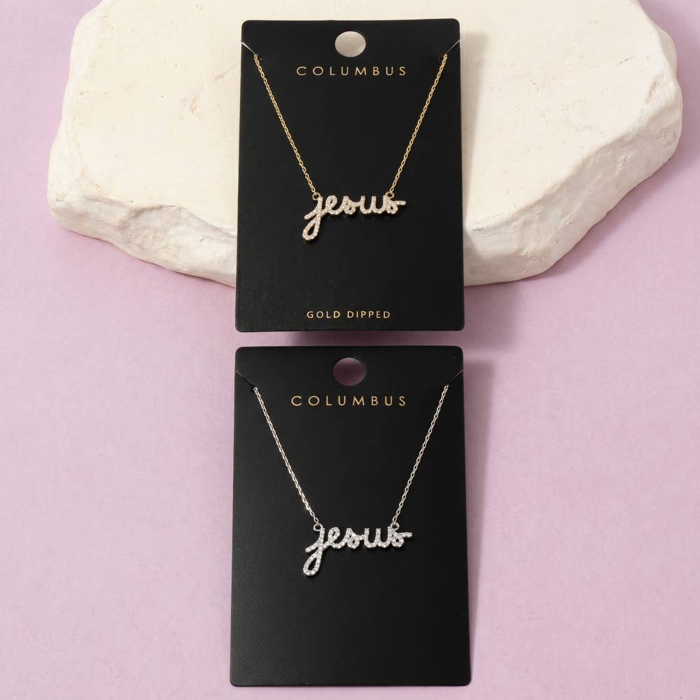 Gold Dipped Pave Cz Jesus Nameplate Necklace