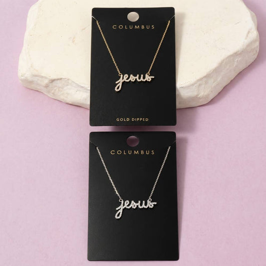 Gold Dipped Pave Cz Jesus Nameplate Necklace