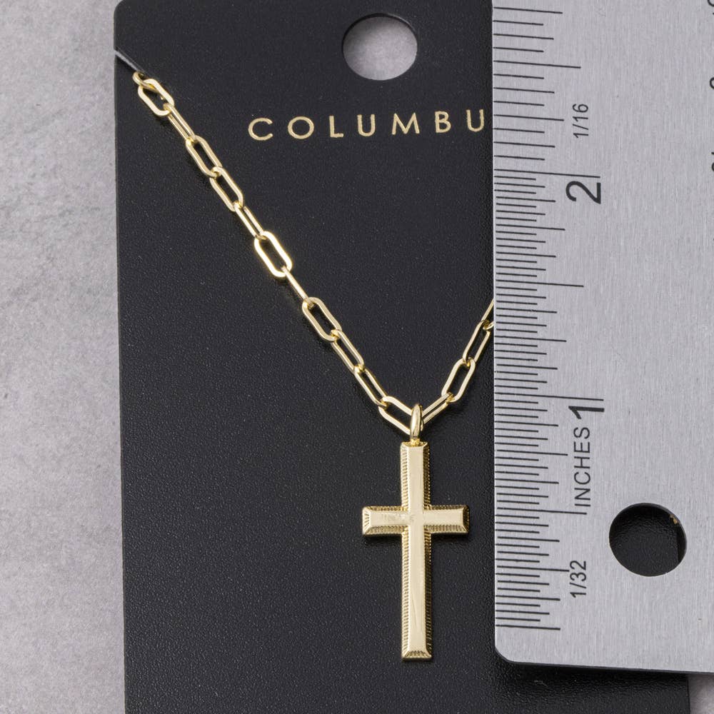 Beveled Cross Pendant Paperclip Chain Necklace