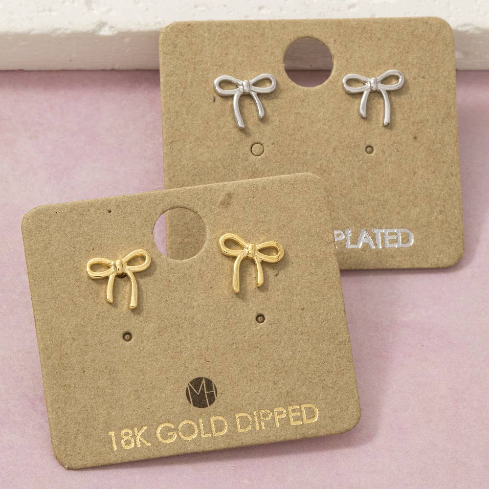 18K Gold Dipped Polished Bow Stud Earrings
