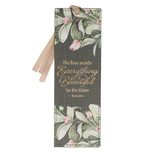 Bookmark Faux Leather Green Everything is Beautiful Ecc 3:11