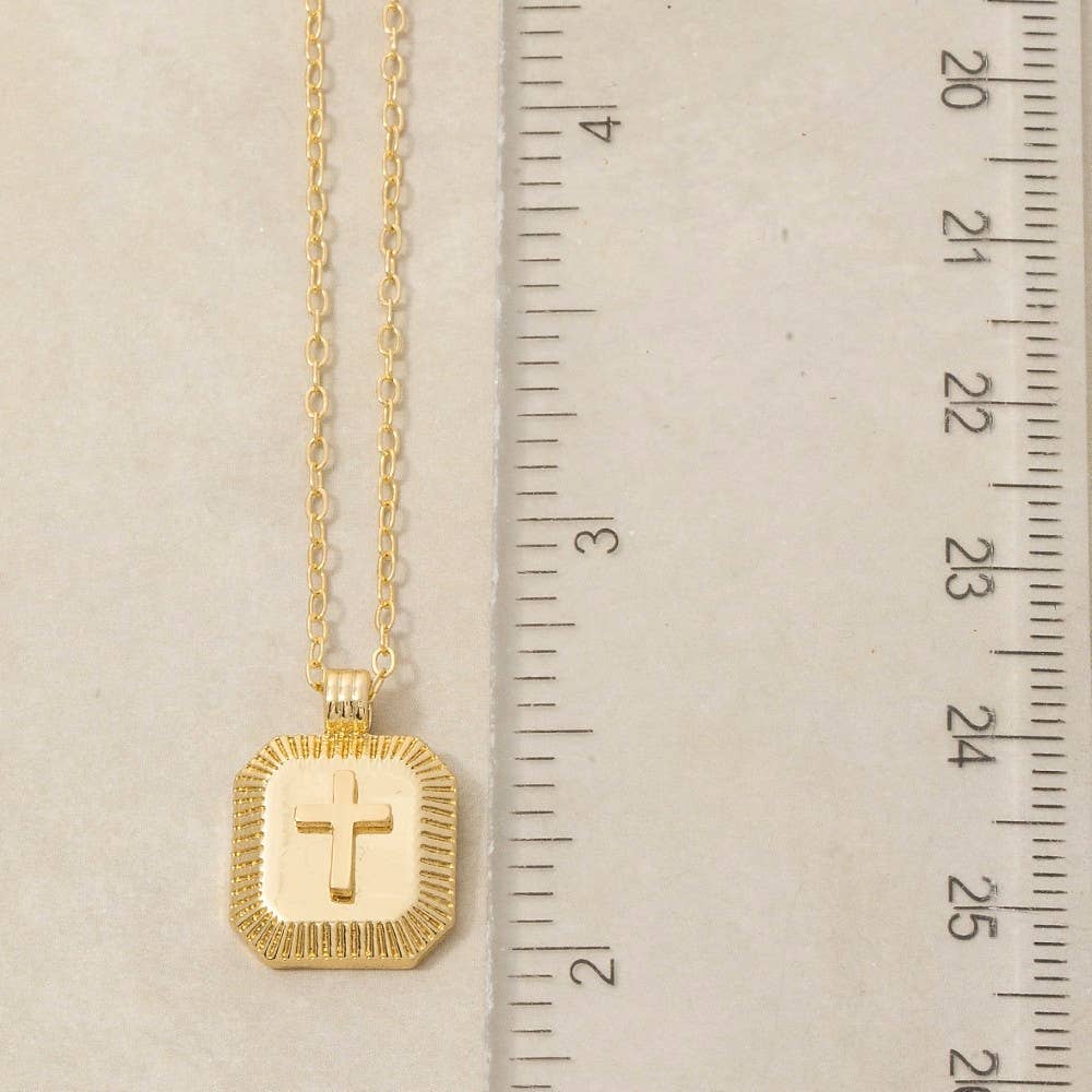 Gold Dipped Cross Square Medallion Pendant Necklace