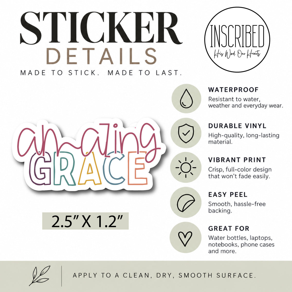 Amazing Grace Boho Waterproof Sticker