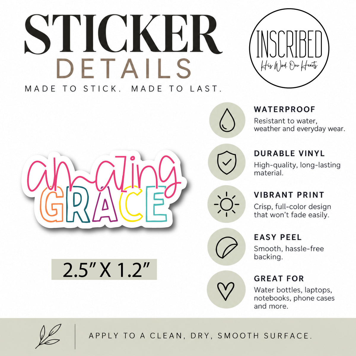 Amazing Grace Bright Waterproof Sticker