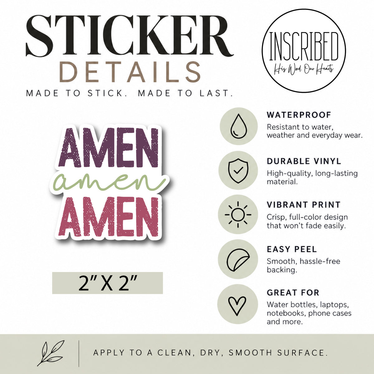 Amen JEWEL Waterproof Sticker