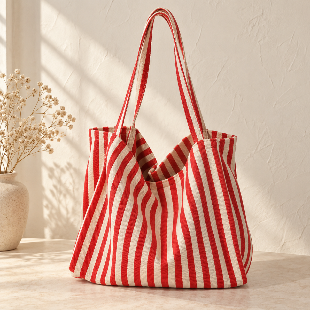 Striped Canvas Tote Bag