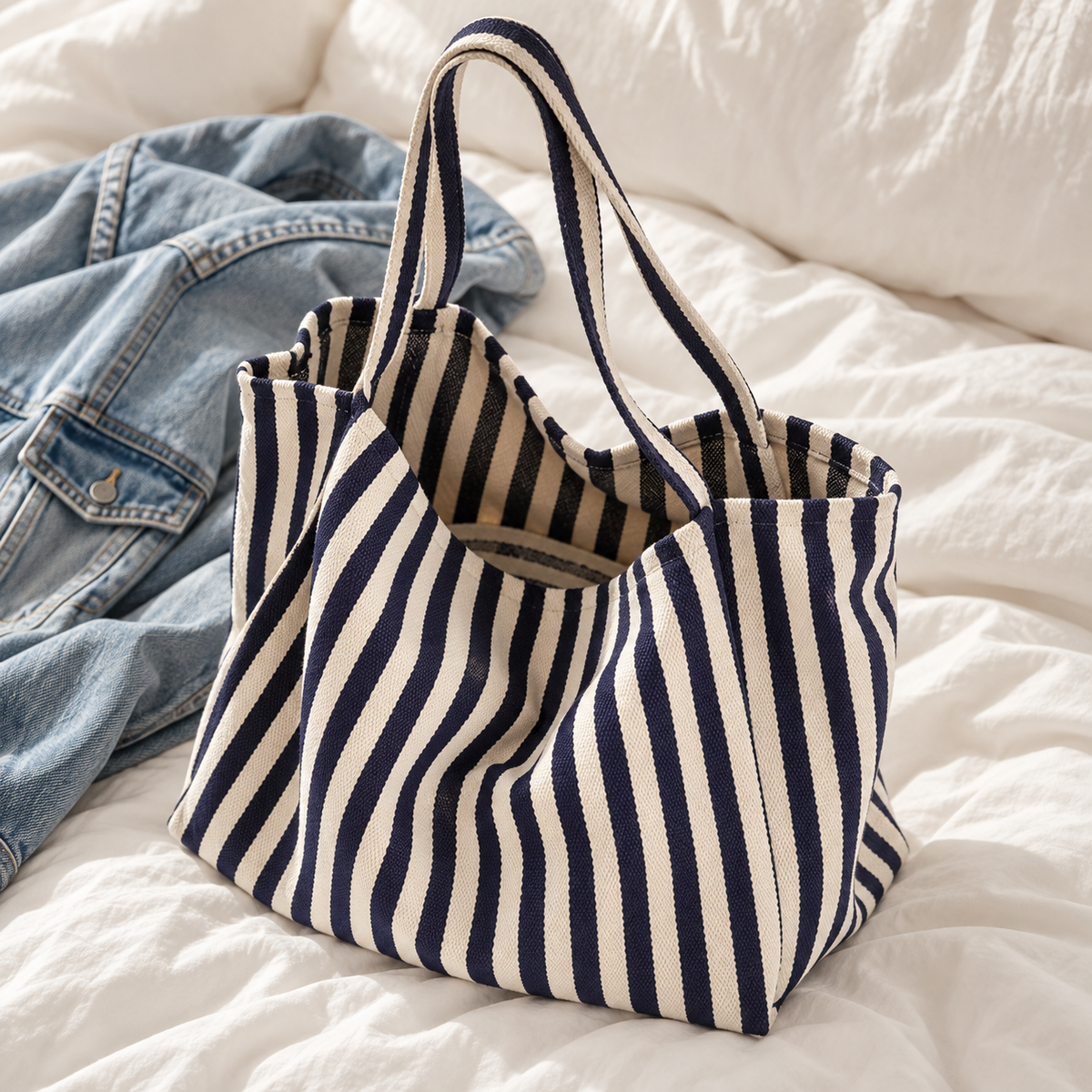 Striped Canvas Tote Bag