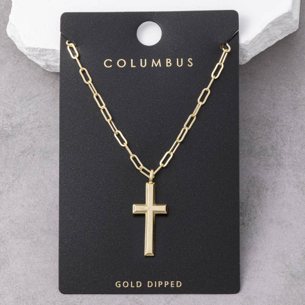 Beveled Cross Pendant Paperclip Chain Necklace