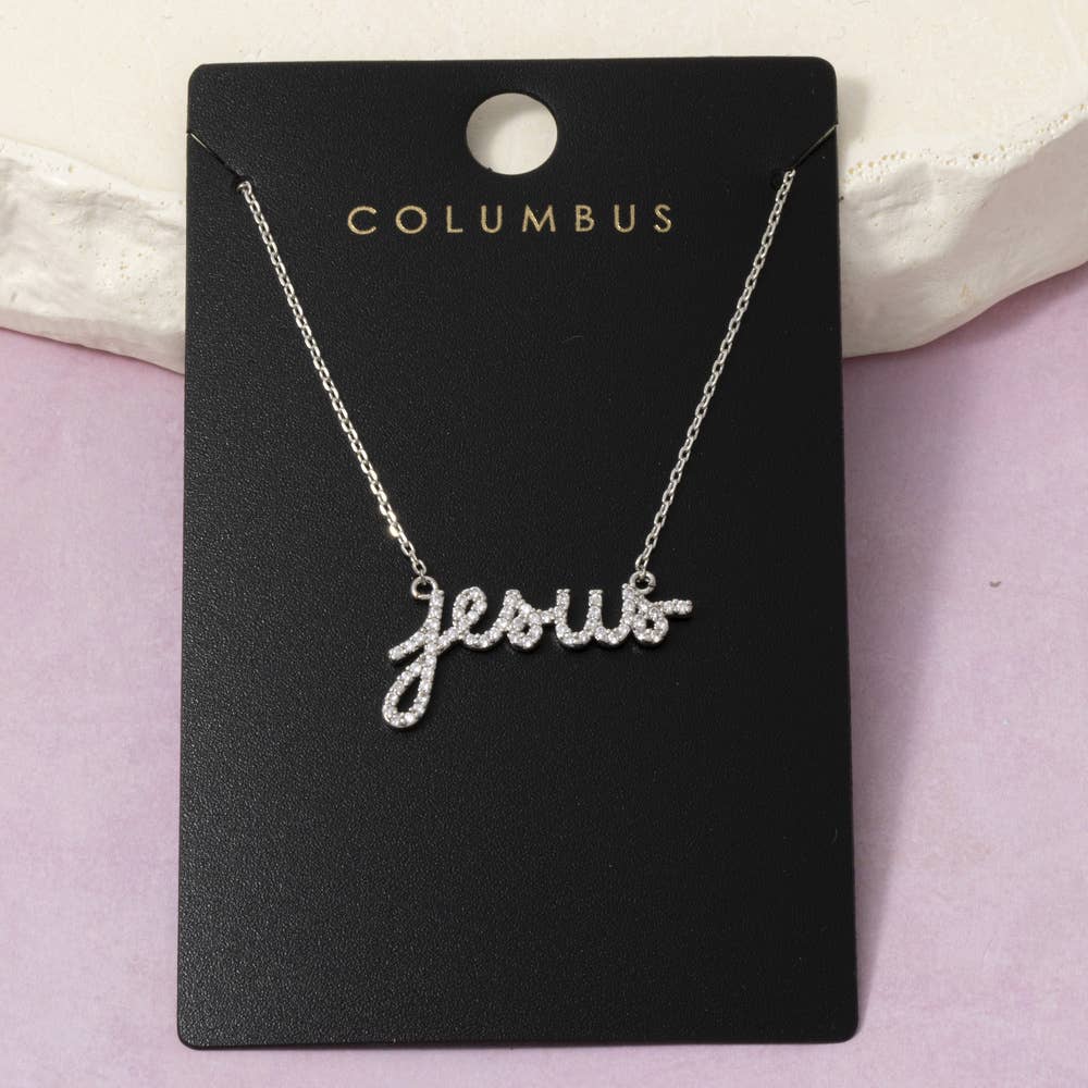 Gold Dipped Pave Cz Jesus Nameplate Necklace