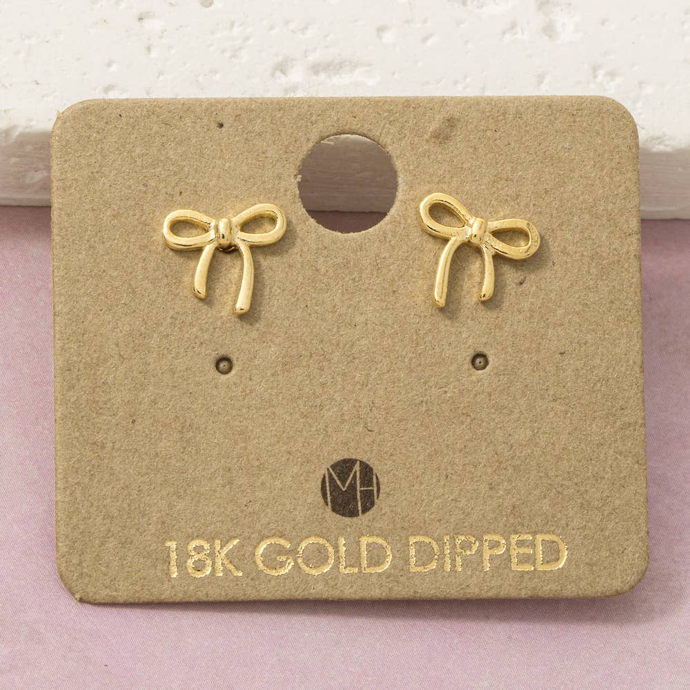18K Gold Dipped Polished Bow Stud Earrings