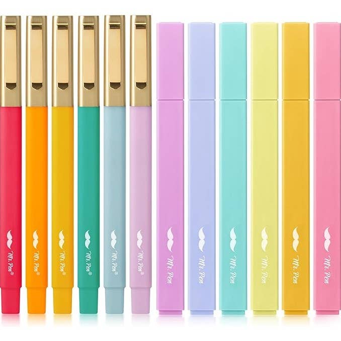 Aesthetic Highlighters & Ballpoint Pens, 12 Pack